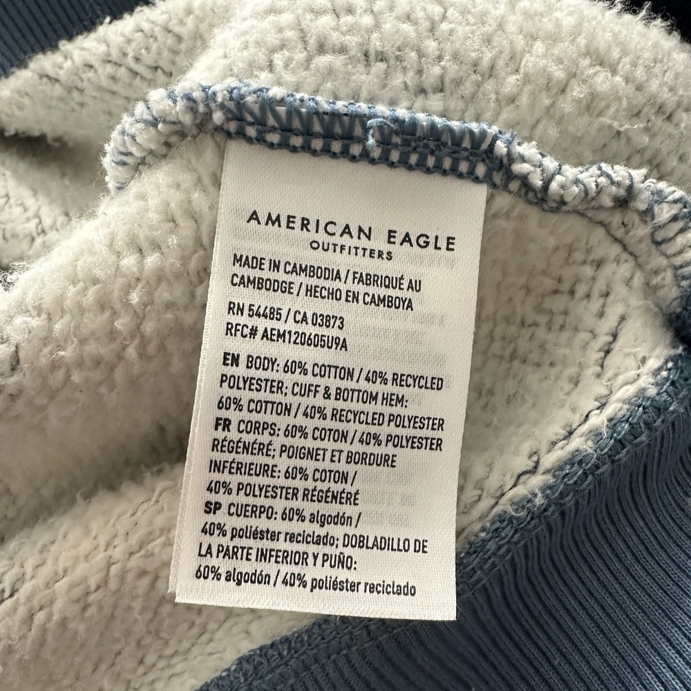American Eagle Sweatshirt Womens S Top Big Hug Henley Striped Blue Lived In - Picture 8 of 10